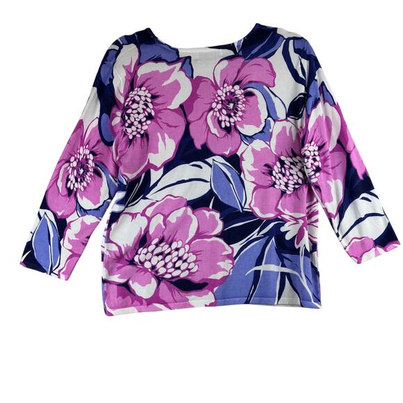 Alfred Dunner 3/4 Sleeve Sweater Women's Petite Measured Medium Floral Sparkle - Picture 2 of 11